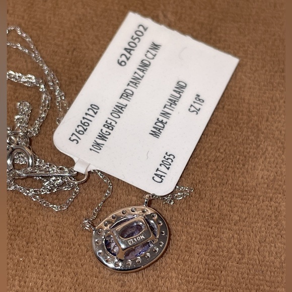 Solid 10K White Gold Natural Tanzanite Gem Faux Diamond Halo Necklace (not 14K) - Picture 8 of 13